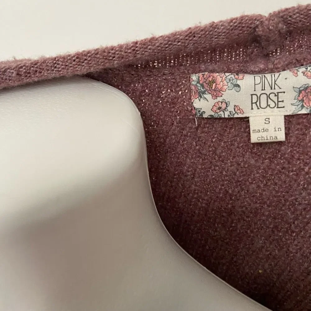 Pink Rose Ribbed Puff sleeve fuzzy mauve sweater